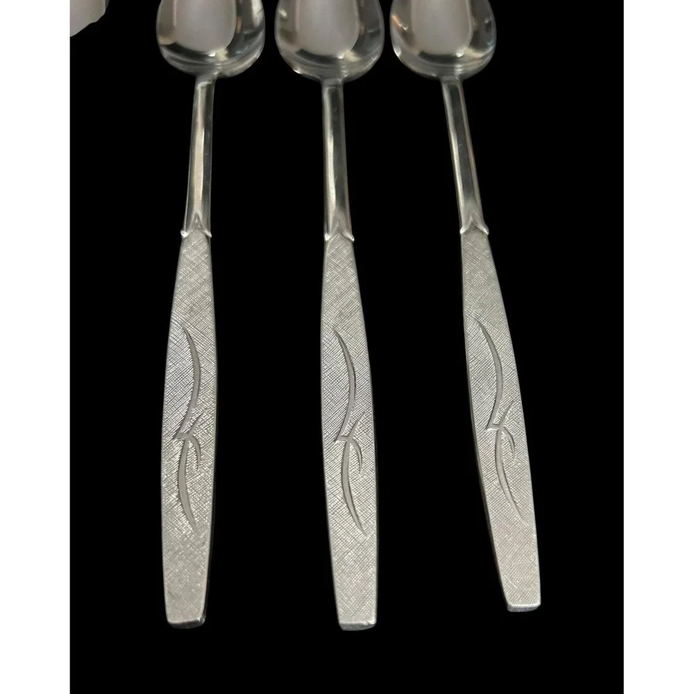 Vintage Japan Reliance Stainless Steel Iced Tea Spoons Set of 4 Textured Swirl
